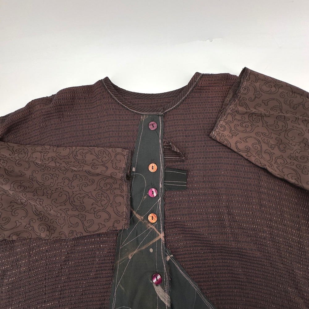 Everything Works Donna Jessica Jacket Top Women Brown Patchwork Lagenlook L - Picture 7 of 10